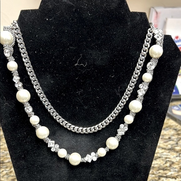 Givenchy Silver-Tone Faux Pearl & Rhinestone Double Strand Necklace - Picture 1 of 3